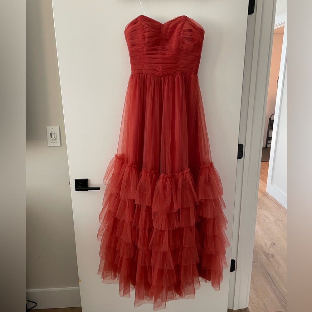 Rust Red Mac Duggal Inspired Tulle Gown